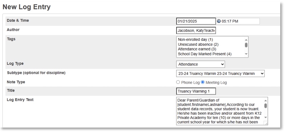 Submitting a Log Entry_Communication and Documentation_K12 SIS